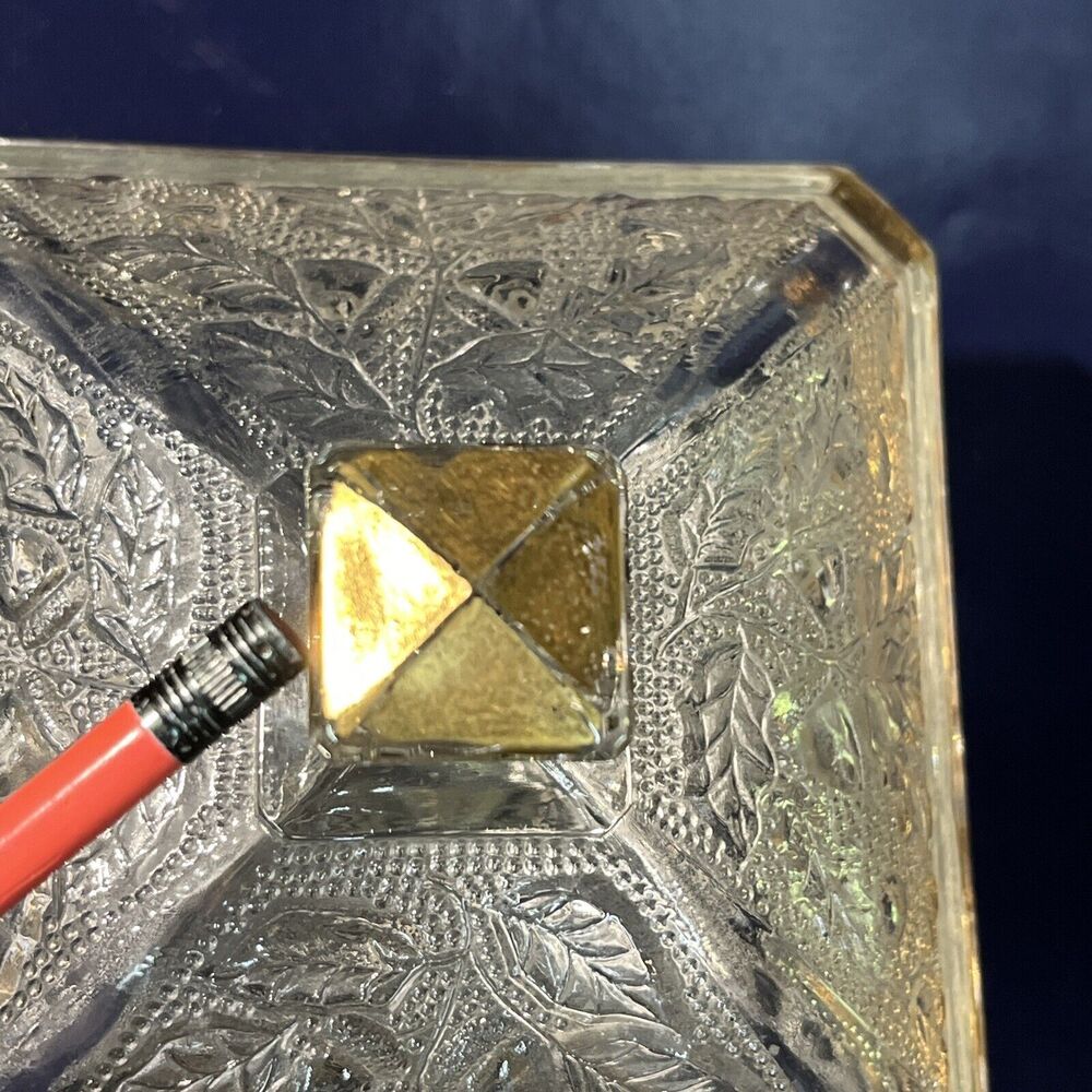 Vintage Jeanette Depression Glass Candy Dish w/Lid Square Acorn‎ &Leaves Design - Picture 10 of 13